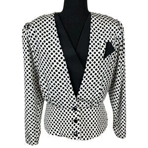 VINTAGE 80s Cropped Polka Dot Fitted Blazer Blouse